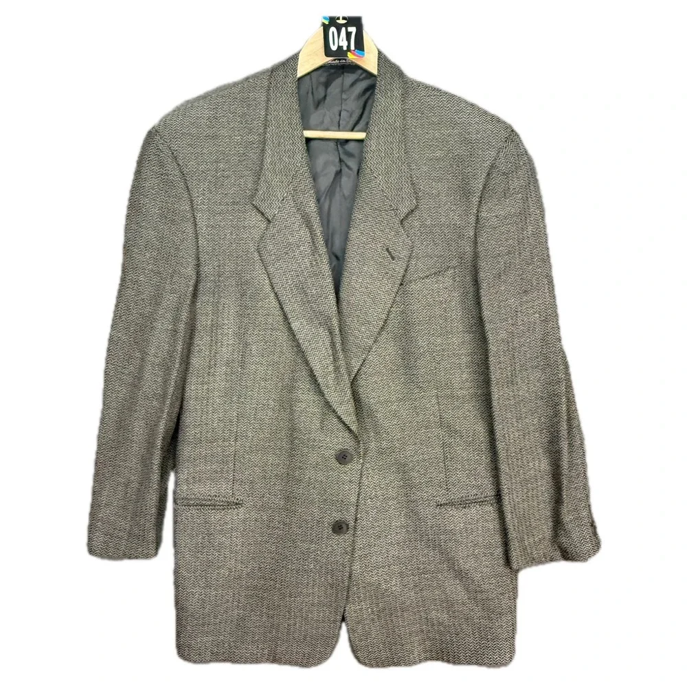 Giorgio Armani Blazer Mens 44 Grey Herringbone Virgin Wool Le Collezioni Italy